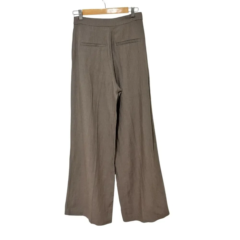 H&M Taupe Linen Blend Wide Leg Pants Lagenlook 4